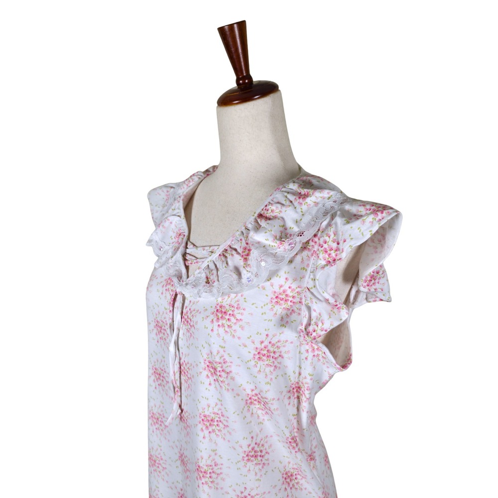VTG 90s Moon Dance Nightgown Size L Pink Floral Ruffle Sequin Grandma Feminine